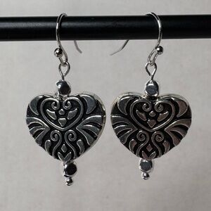 Hand Crafted Antique Hearts Earrings Silver Scrolls NWT
